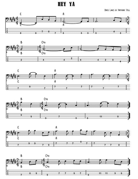 Hey Ya by Outkast Bass Line